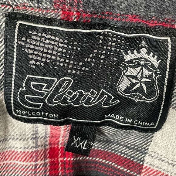 Elixir Black Gray Res Plaid Button Down/Up Long Sleeve Shirt 100% cotton XXL - Picture 7 of 10